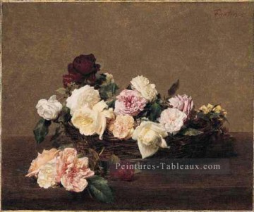  fleurs - Un panier de roses peintre de fleurs Henri Fantin Latour
